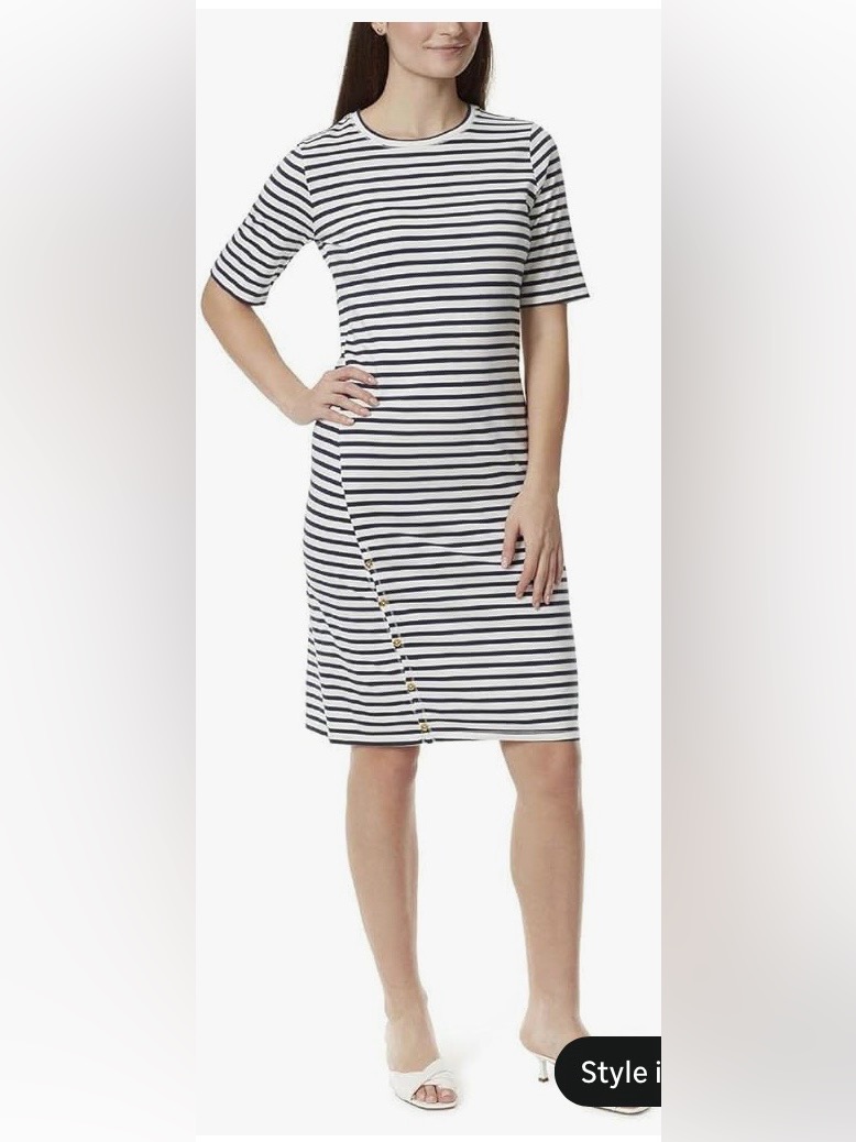 Anne Klein Sport Womens Tinsley Striped Midi T-Shirt Dress. Size Large. Nwt